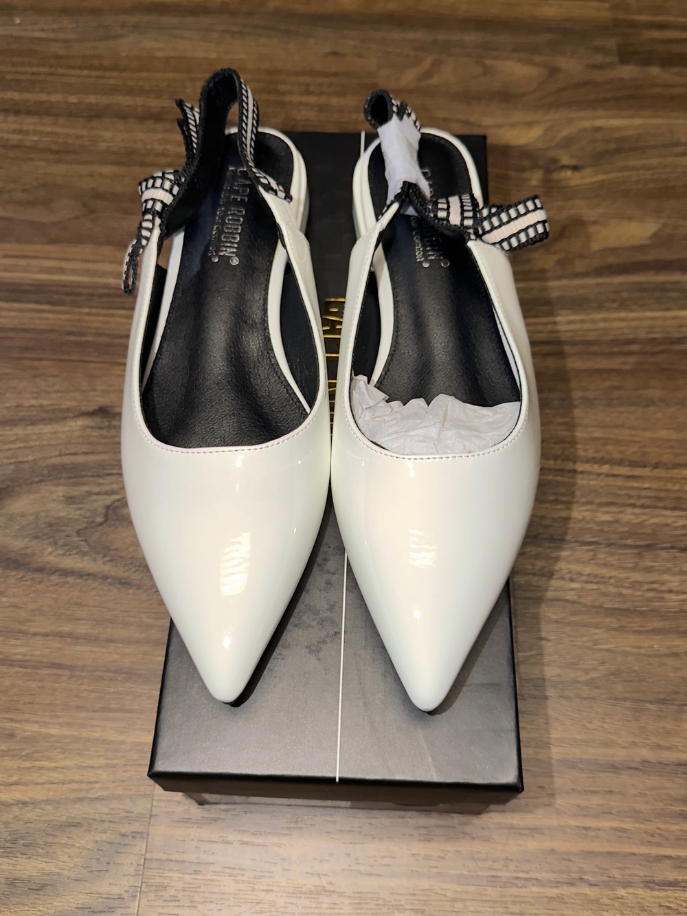 Cape Robbin White Patent Pointed Slingback Flats with Bow Accent